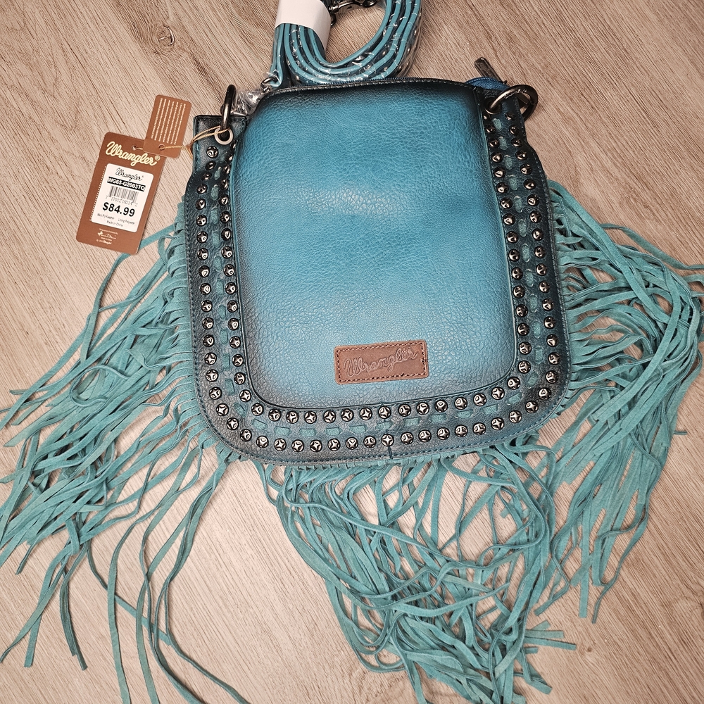 Wrangler Blue Fringe Crossbody Bag